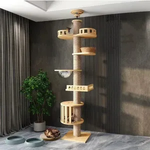 Adjustable Cat Tree House Cat Tower Floor to Ceiling Multi-Level Condo for Cats