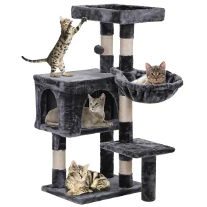 Cozy Cat 36" Cat Tree Tower with Scratching Posts, Condo and Hammock – Gray