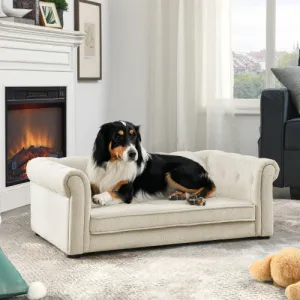 Le Canapé Chaise Longue XVI Elegant Rectangular Pet Bed For Medium and Large Dogs in Beige 40" x 23" x 14"