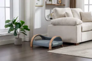 Pet Sofa With Solid Wood Frame, Cat Scratch Resistant PU Cushion, Mid Size, Light Grey